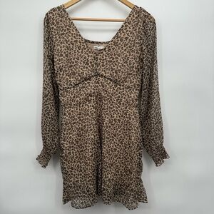Abercrombie & Fitch Long Sleeve Ruffle Hem Mini Dress Leopard Print Smocked
